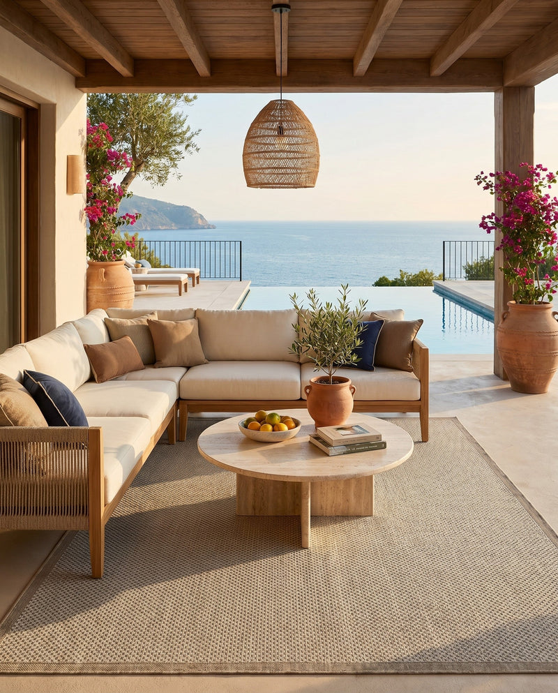 Terrace Fringe Collection Area Rug - Patio Rectangle Beige  lifestyle 38