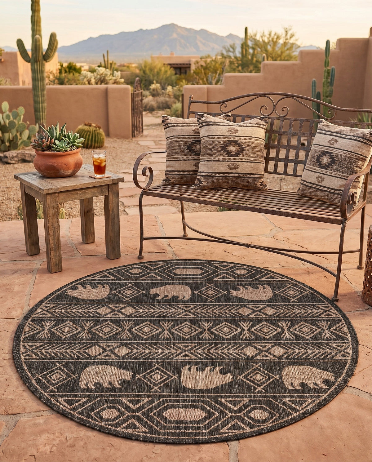 Mesa Oasis Rugs Collection Area Rug - Sundown Round Black  lifestyle 166