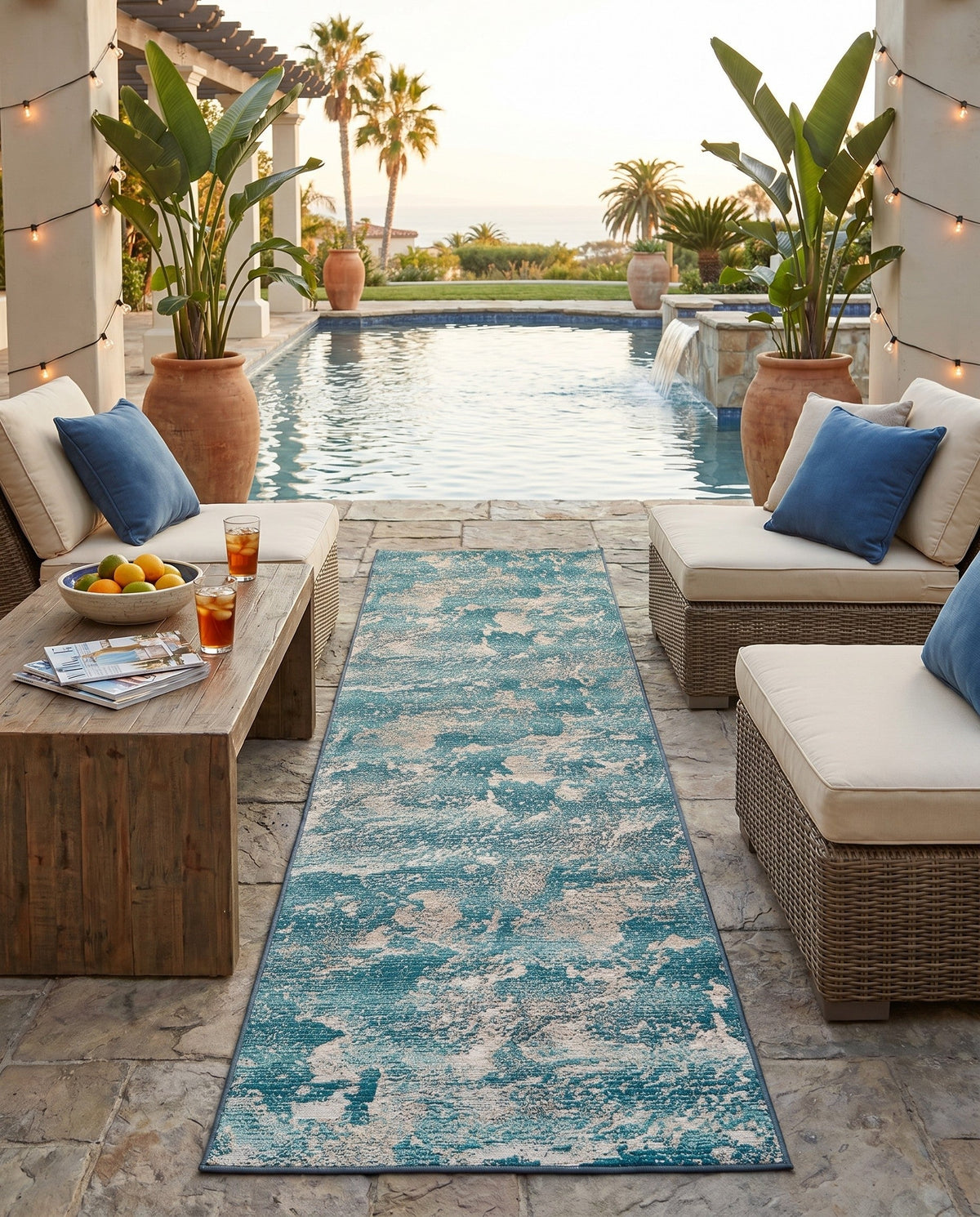 Urban Terrace Collection Area Rug -  Gazebo Runner Aqua Blue  lifestyle 94