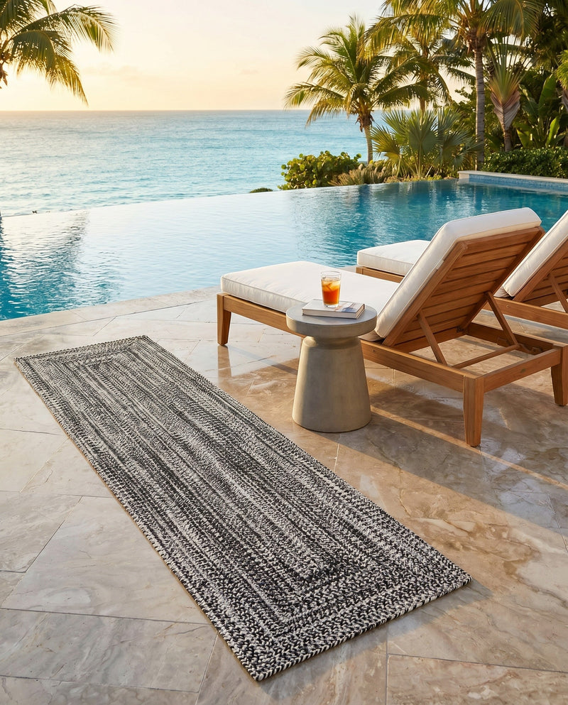 Sustainable Strands Indoor-Outdoor Oasis Collection Area Rug -  Sandbar (Black and White) Runner Black and White  lifestyle 76