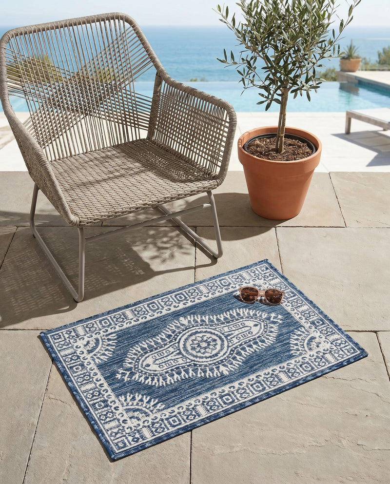 Patio Heritage Collection Area Rug -  Biloxi Rectangle Blue  lifestyle 22
