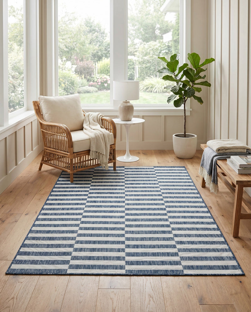 Seaside Stripes Collection Area Rug - Cabana (Blue) Rectangle Blue  lifestyle 29
