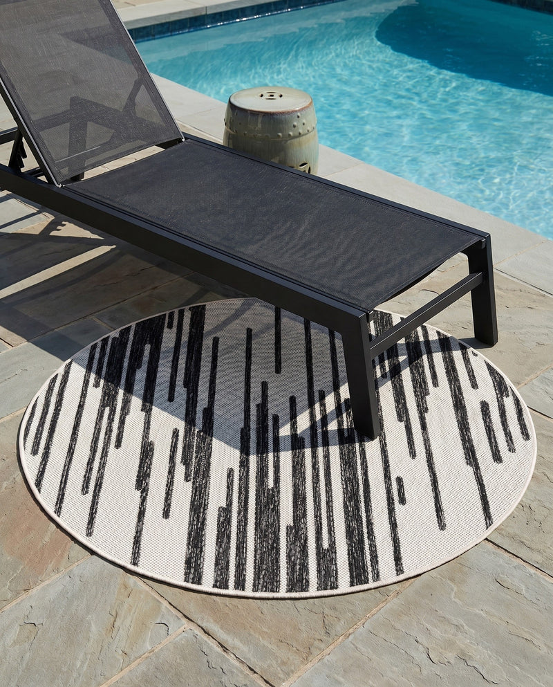 Urban Terrace Collection Area Rug -  Riverside Round Black and White  lifestyle 58