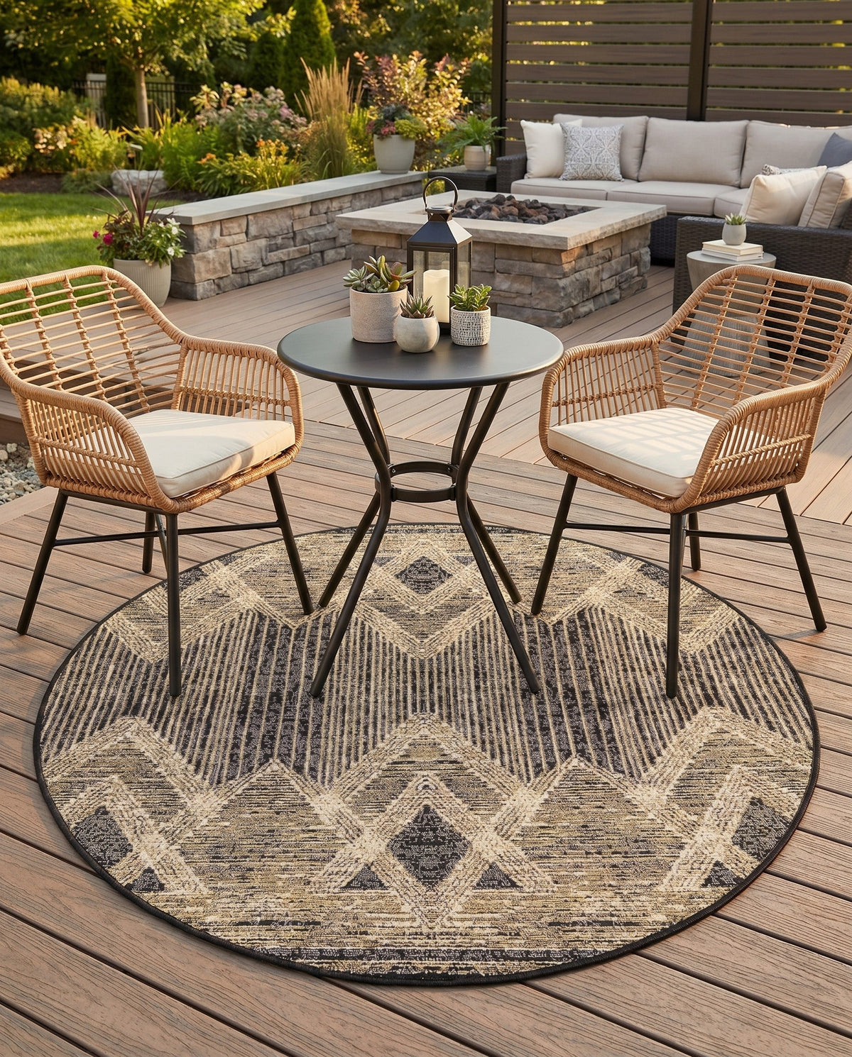 Urban Terrace Collection Area Rug -  Loft Round Charcoal  lifestyle 97