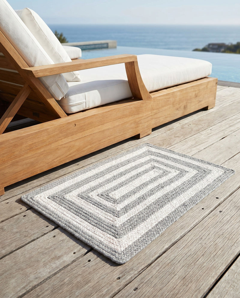 Sustainable Strands Indoor-Outdoor Oasis Collection Area Rug - Harborview Rectangle Gray and White  lifestyle 33