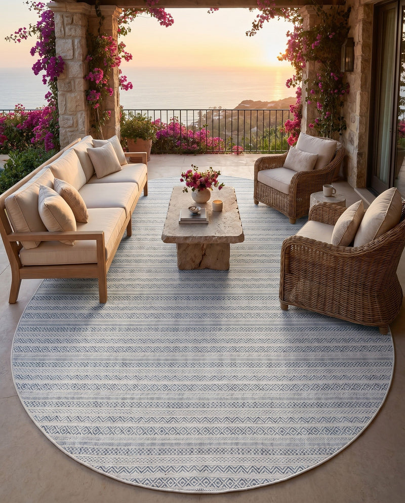 Seaside Stripes Collection Area Rug -  Boardwalk (Teal) Oval Teal  lifestyle 30