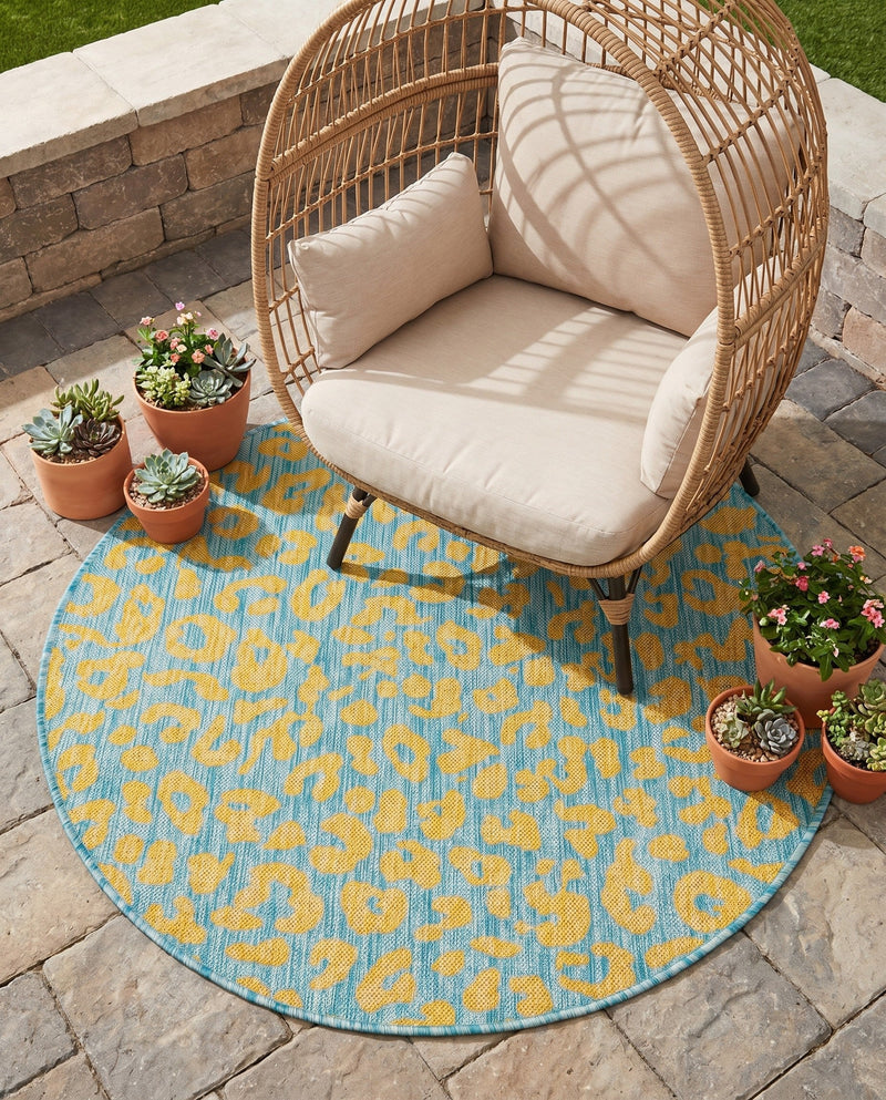 Savannah Escape Collection Area Rug -  Amazon (Blue Yellow) Round Blue Yellow  lifestyle 49
