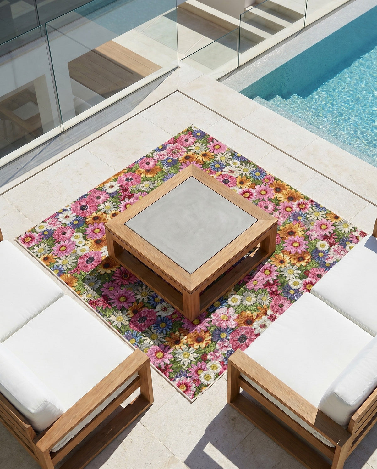 Seaside Blooms Collection Area Rug -  Marseilles Square Multi  lifestyle 114