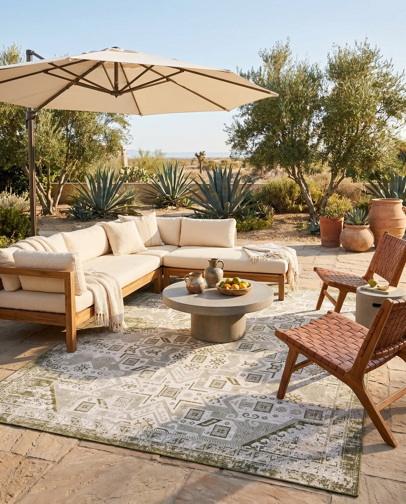 Tribal Terrace Treasures Collection Area Rug - Mayan Marina (Green) Rectangle Green  lifestyle 11