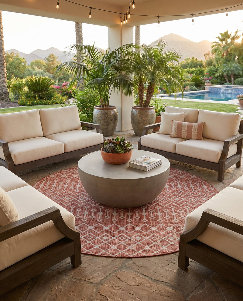 Savannah Pergola Collection Area Rug -  Pergola (Rust Red) Round Rust Red  lifestyle 60