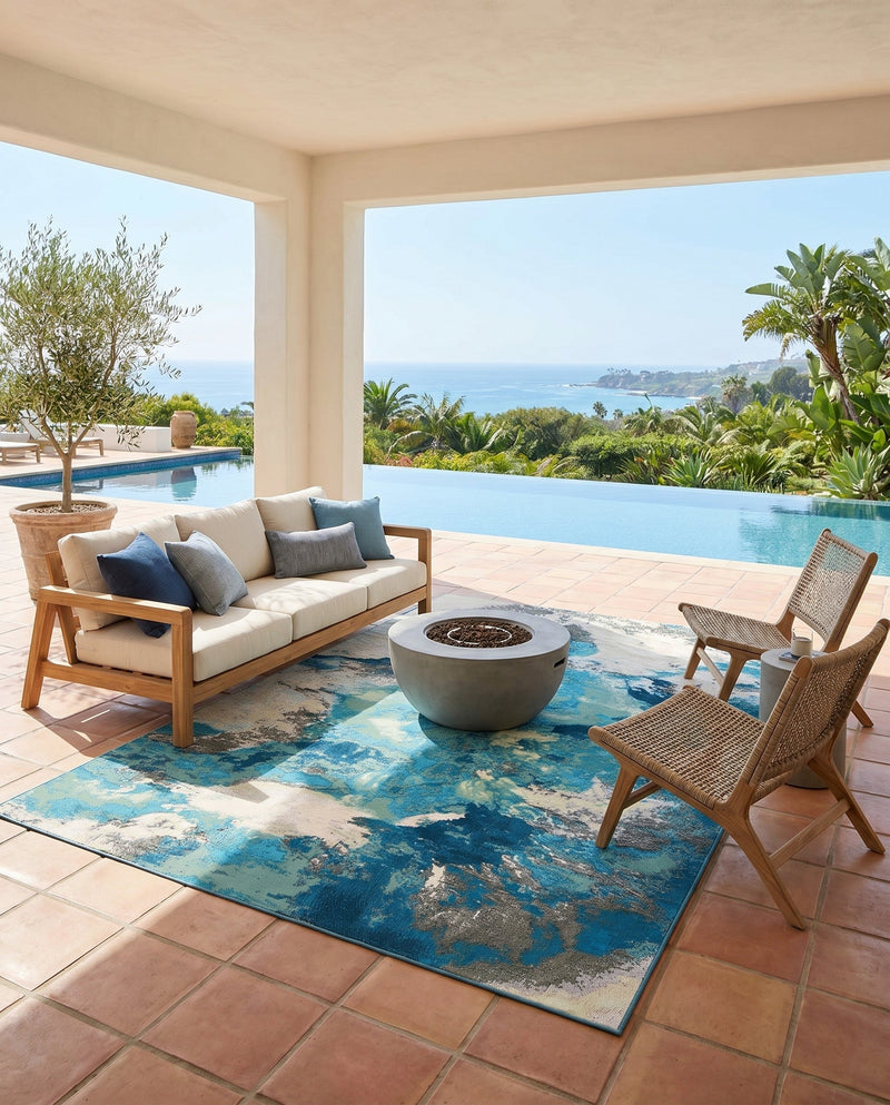 Urban Terrace Collection Area Rug -  Gazebo Rectangle Blue and Ivory  lifestyle 16
