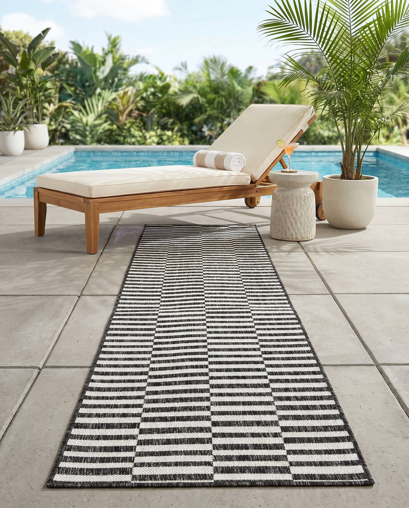 Seaside Stripes Collection Area Rug - Cabana (Charcoal) Runner Charcoal  lifestyle 27