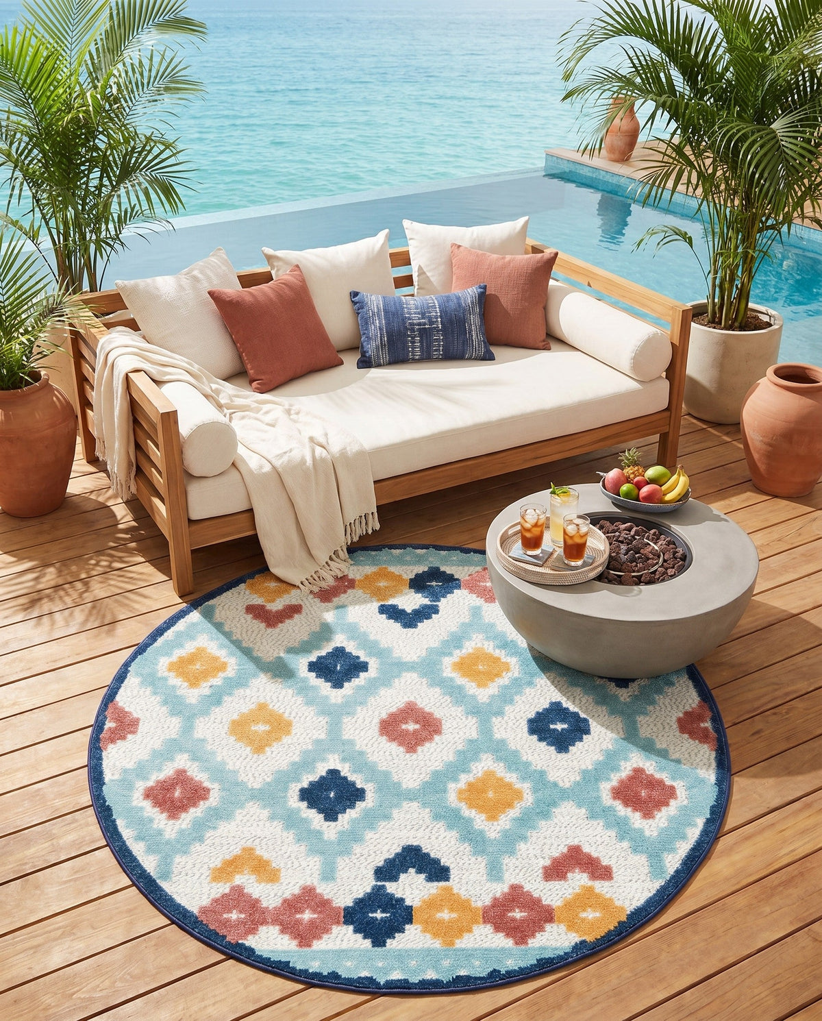 Caribbean Terrace Collection Area Rug -  Tobago Round Ivory  lifestyle 54