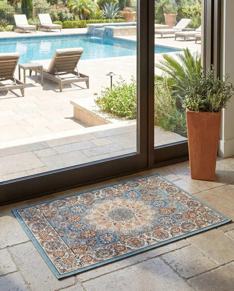 Patio Heritage Collection Area Rug -  Bower Rectangle Blue  lifestyle 22
