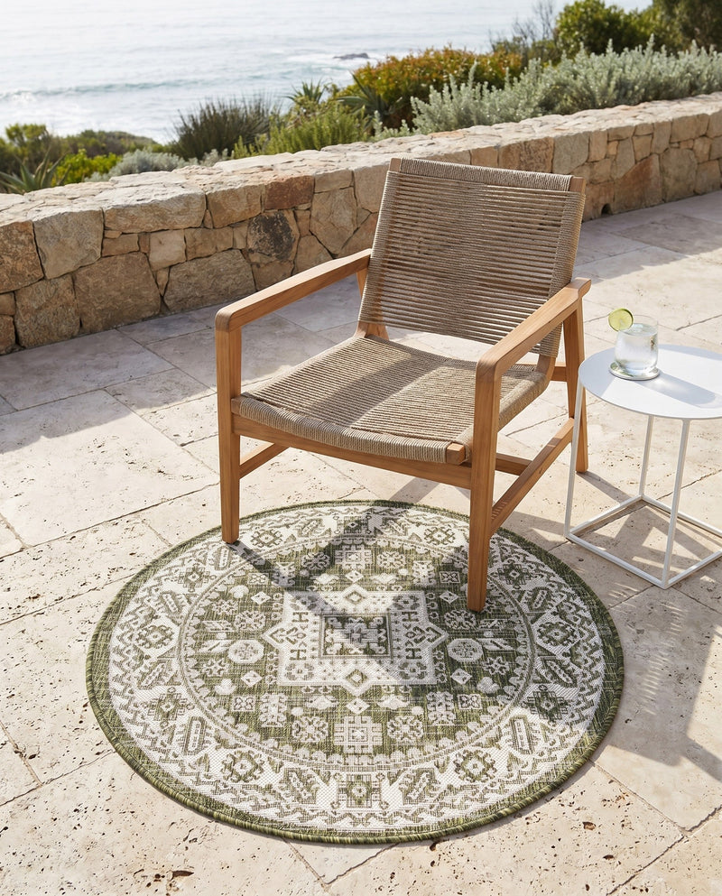 Tribal Terrace Treasures Collection Area Rug -  Incan Isle (Green) Round Green  lifestyle 57