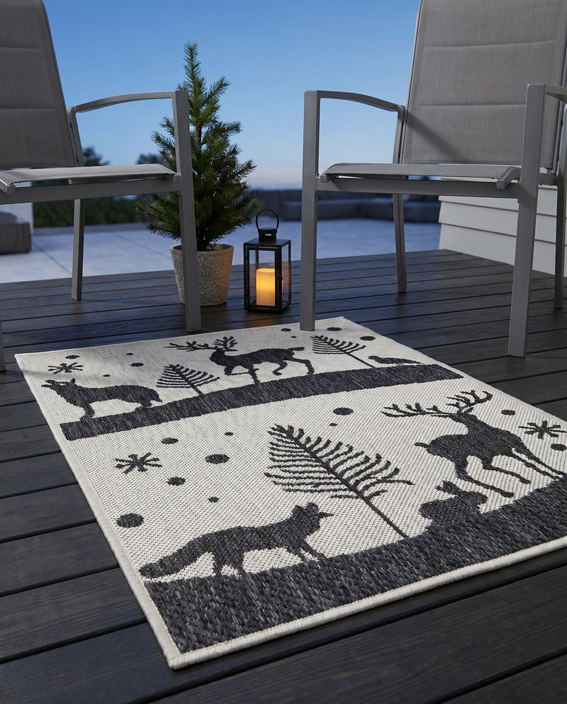 Garden Festivity Collection Area Rug - Evergreen Rectangle Black and White  lifestyle 56