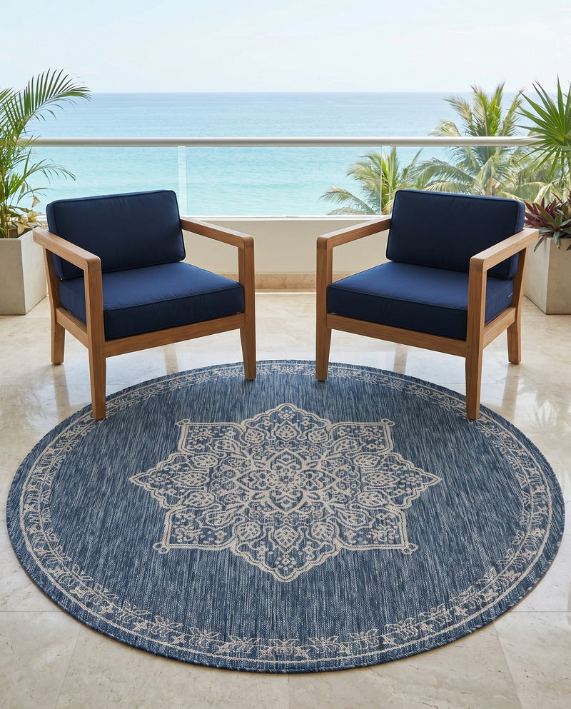 Patio Heritage Collection Area Rug -  Charleston (Blue) Round Blue  lifestyle 54