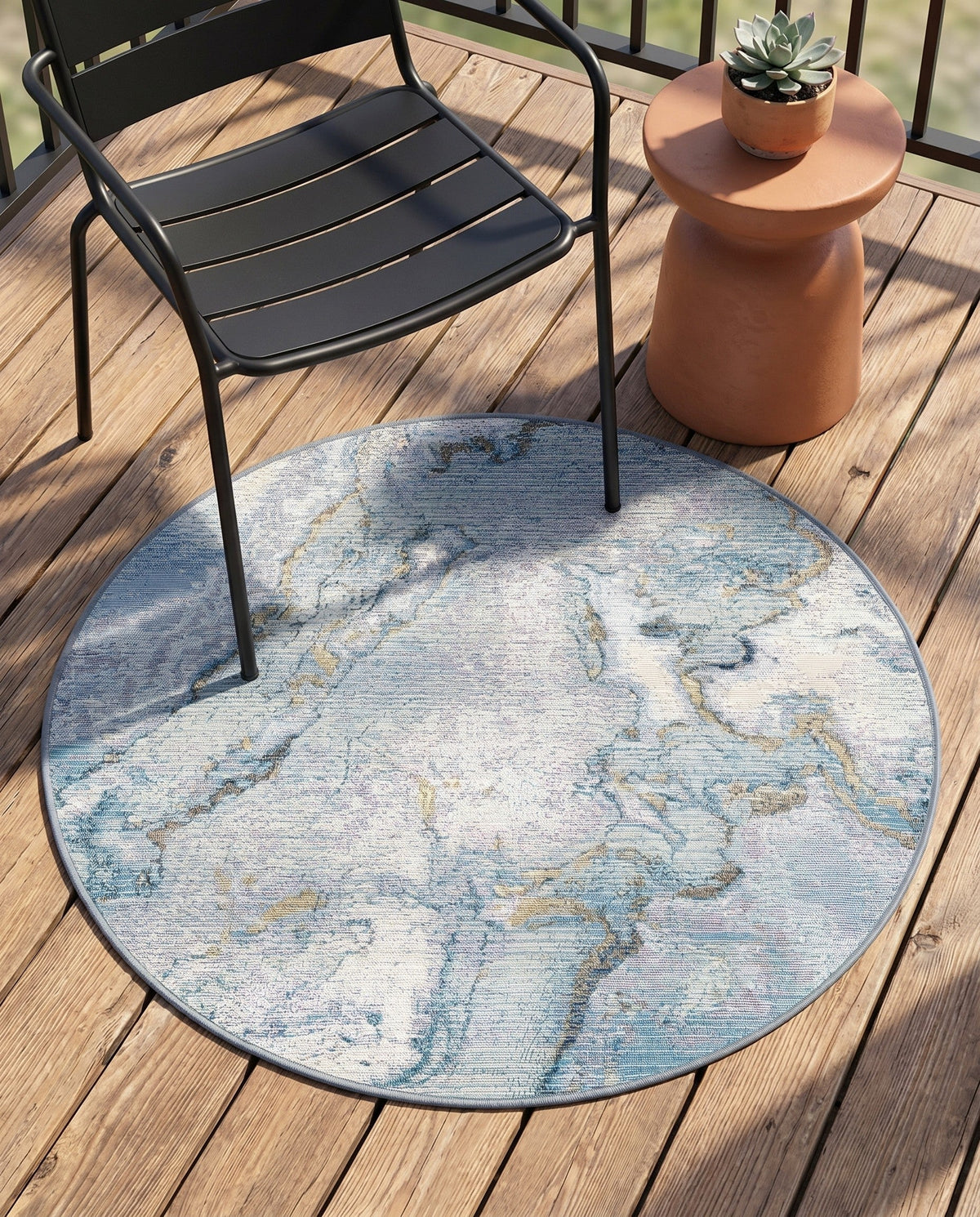 Urban Terrace Collection Area Rug -  Vertex Round Blue and Ivory  lifestyle 74