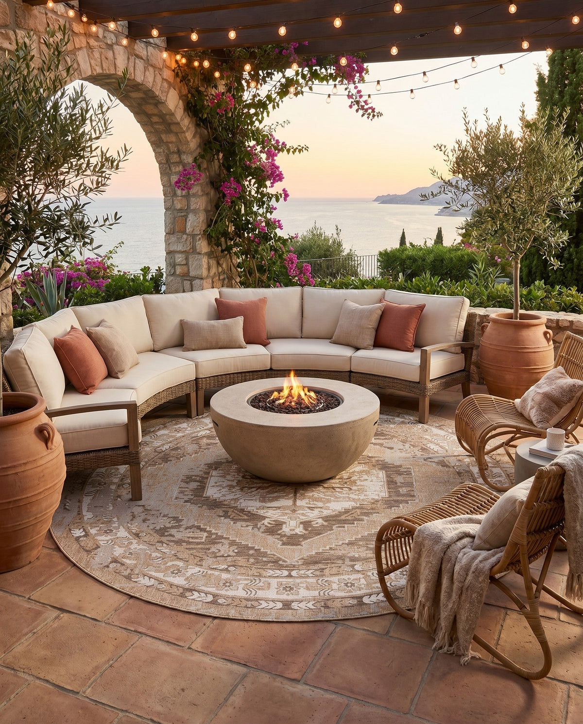 Patio Heritage Collection Area Rug -  Augusta (Natural) Round Natural  lifestyle 81