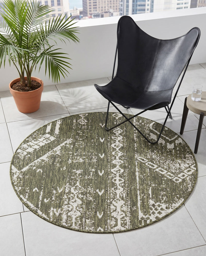Desert Nomad Terrace Collection Area Rug - Sahara (Green) Round Green  lifestyle 38