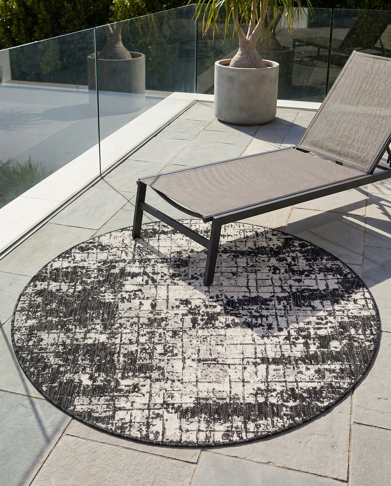 Urban Terrace Collection Area Rug -  Midtown Round Black and White  lifestyle 72