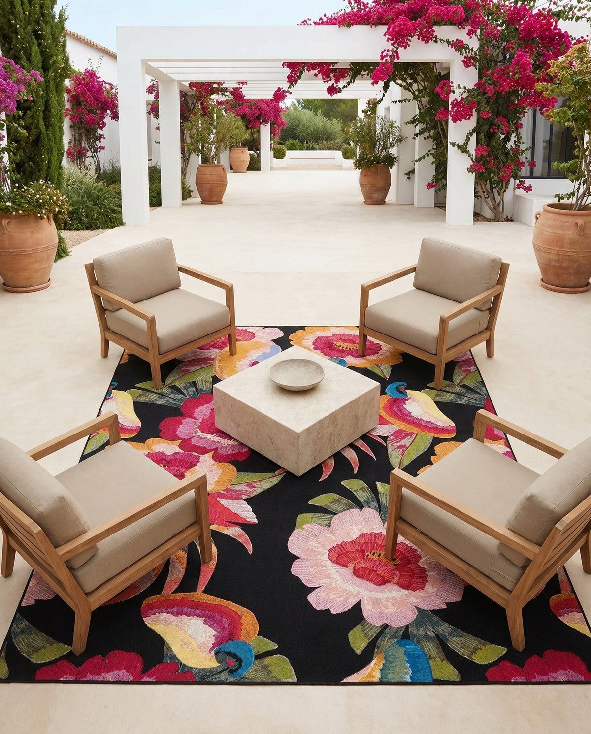 Seaside Blooms Collection Area Rug -  Versailles Square Multi  lifestyle 120