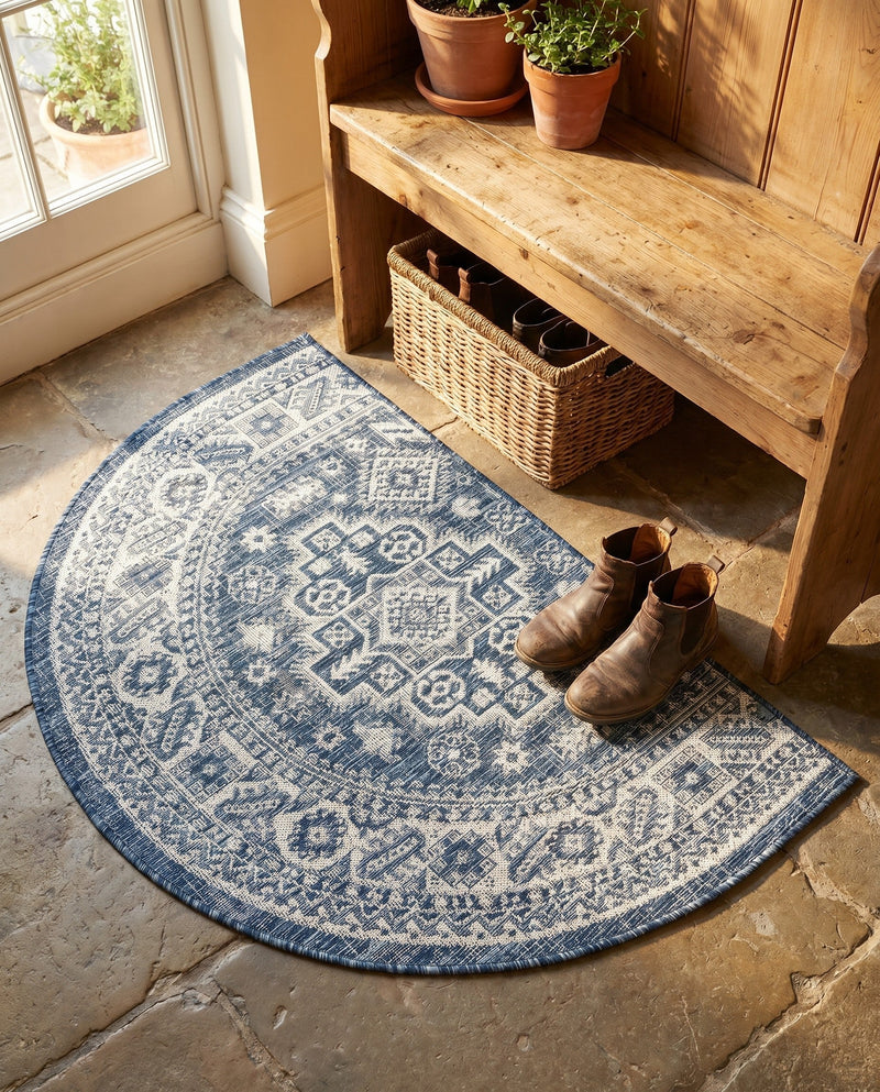 Tribal Terrace Treasures Collection Area Rug -  Incan Isle (Blue) Hearth Blue  lifestyle 48
