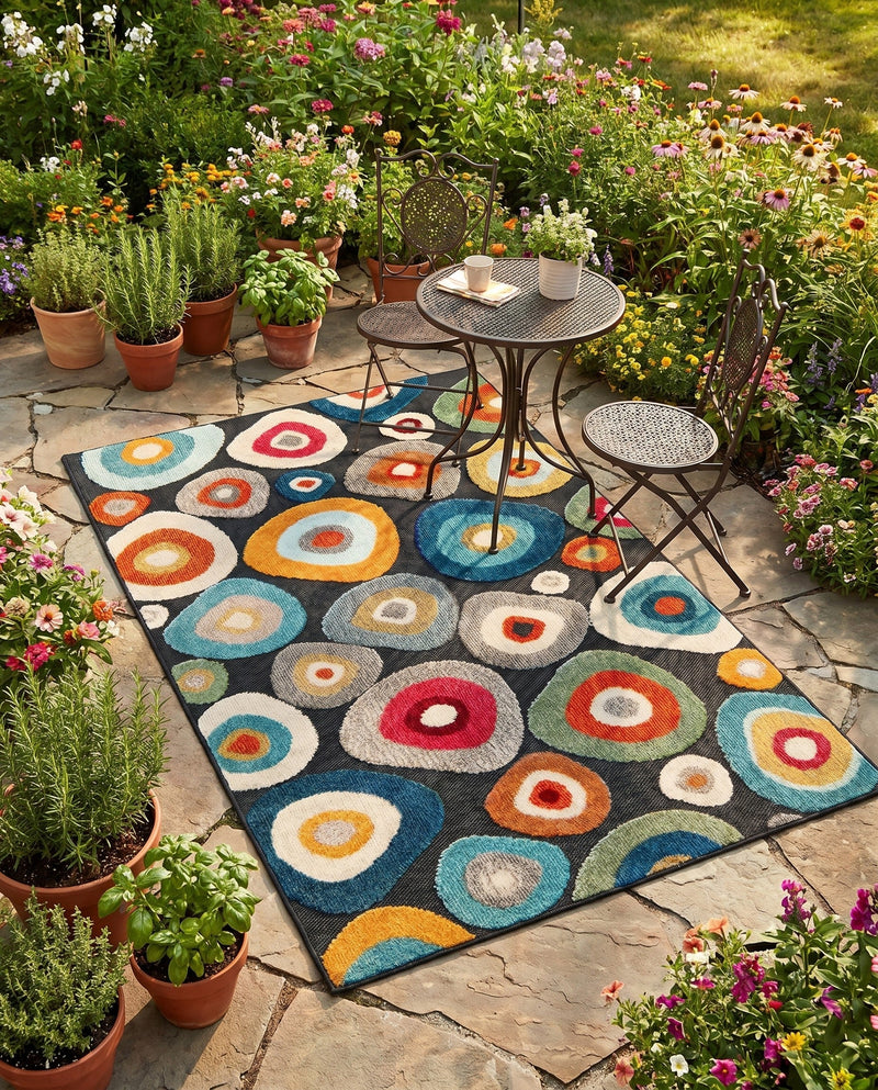 Outdoor Marrakesh Collection Area Rug -  Chefchaouen Rectangle Multi Black  lifestyle 39