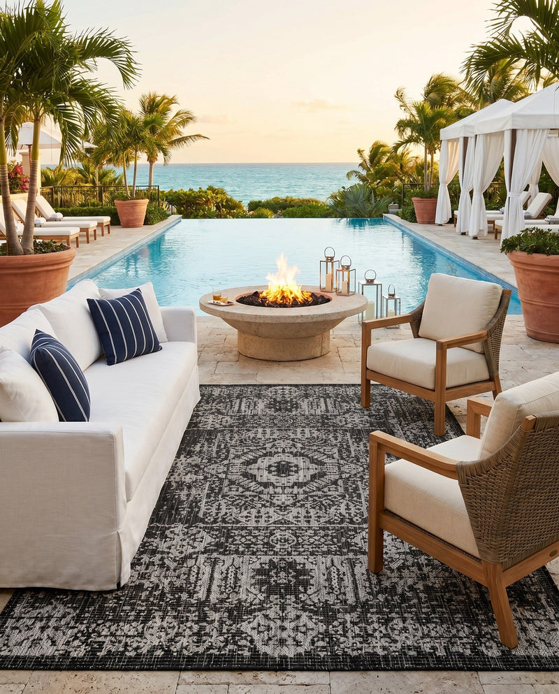 Patio Heritage Collection Area Rug - Savannah (Charcoal Gray) Rectangle Charcoal Gray  lifestyle 16