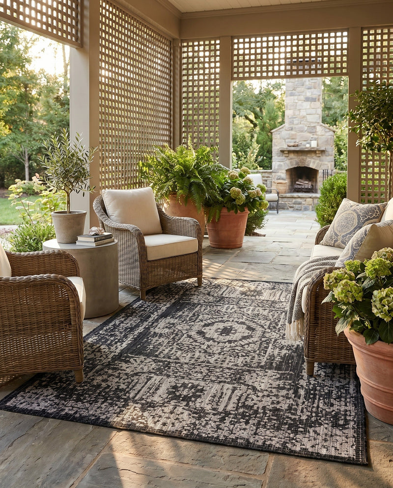 Patio Heritage Collection Area Rug - Savannah (Charcoal Gray) Rectangle Charcoal Gray  lifestyle 21