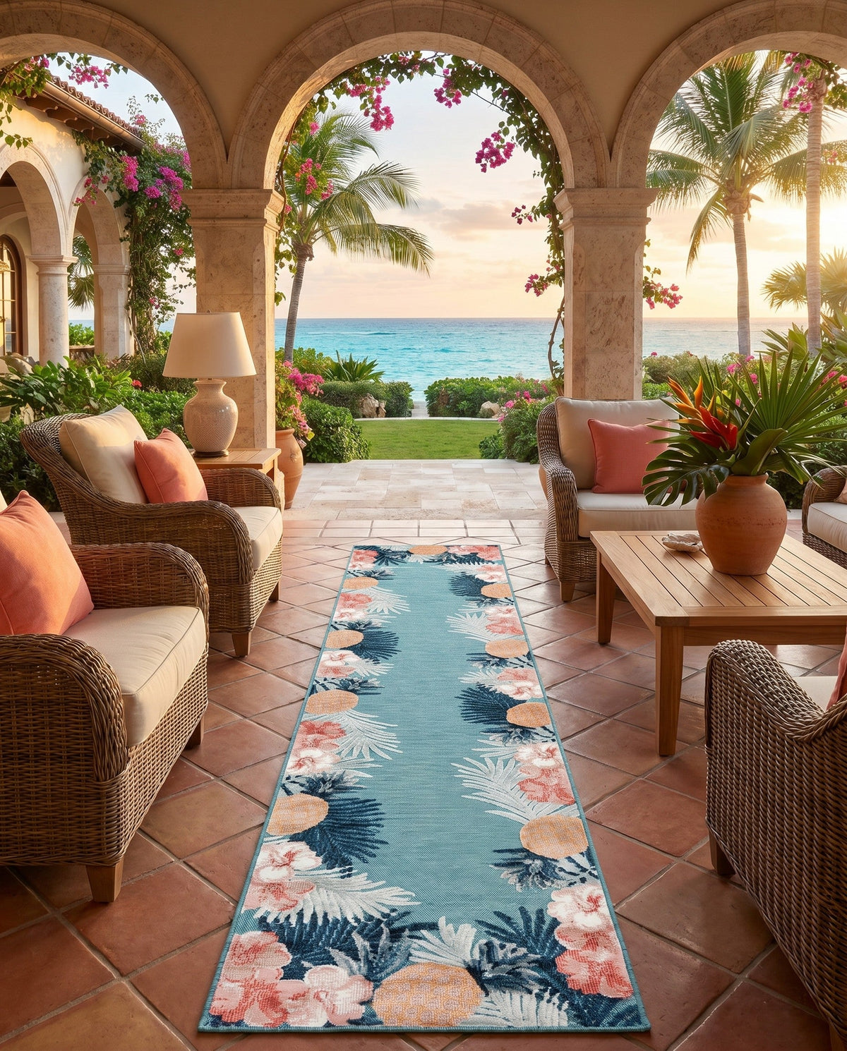 Seaside Blooms Collection Area Rug - Haven Runner Blue  lifestyle 141