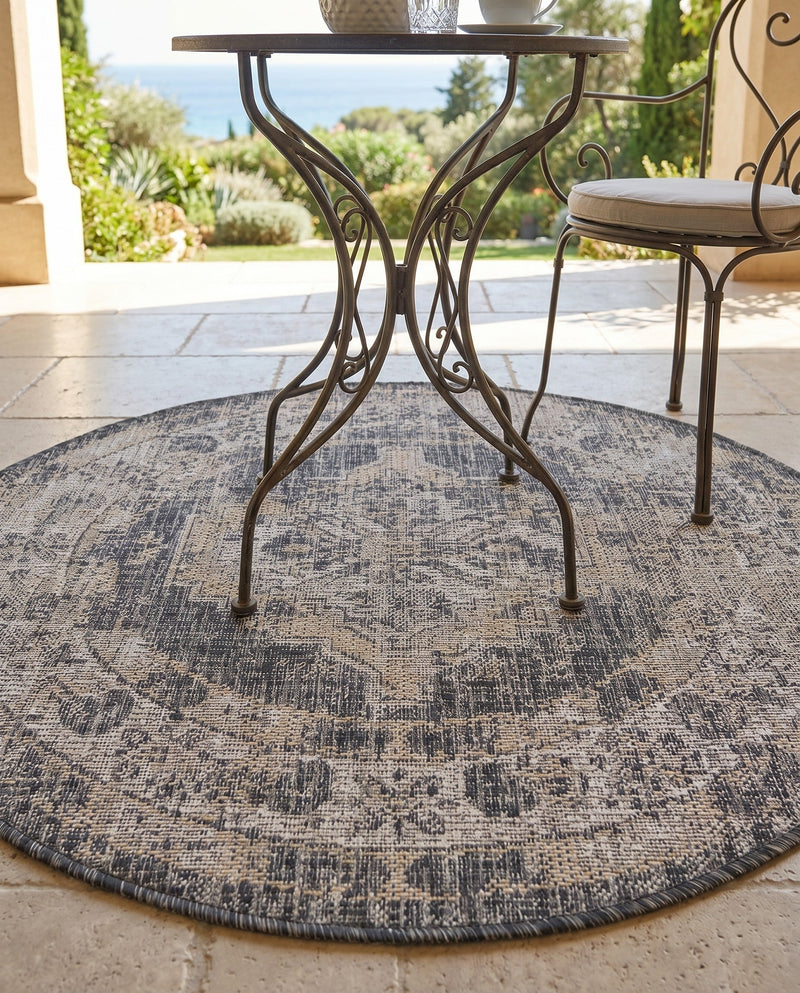 Patio Heritage Collection Area Rug -  Augusta (Charcoal) Round Charcoal  lifestyle 32