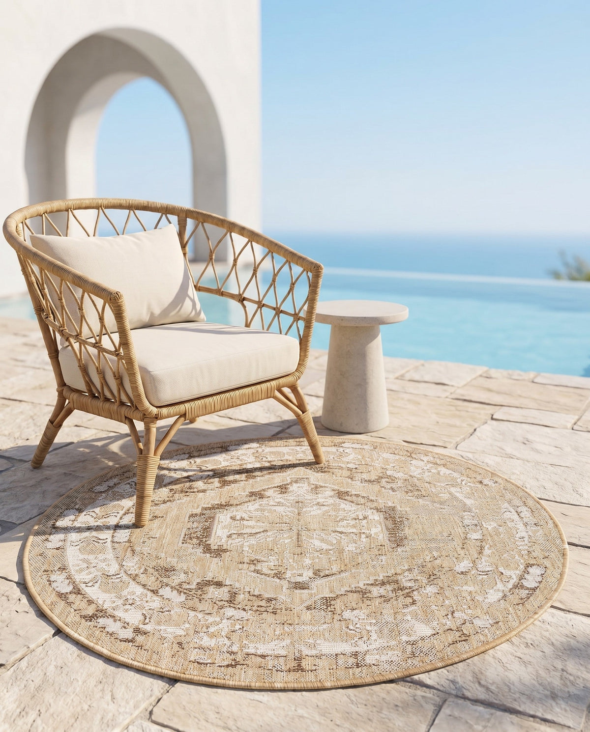 Patio Heritage Collection Area Rug -  Augusta (Natural) Round Natural  lifestyle 96