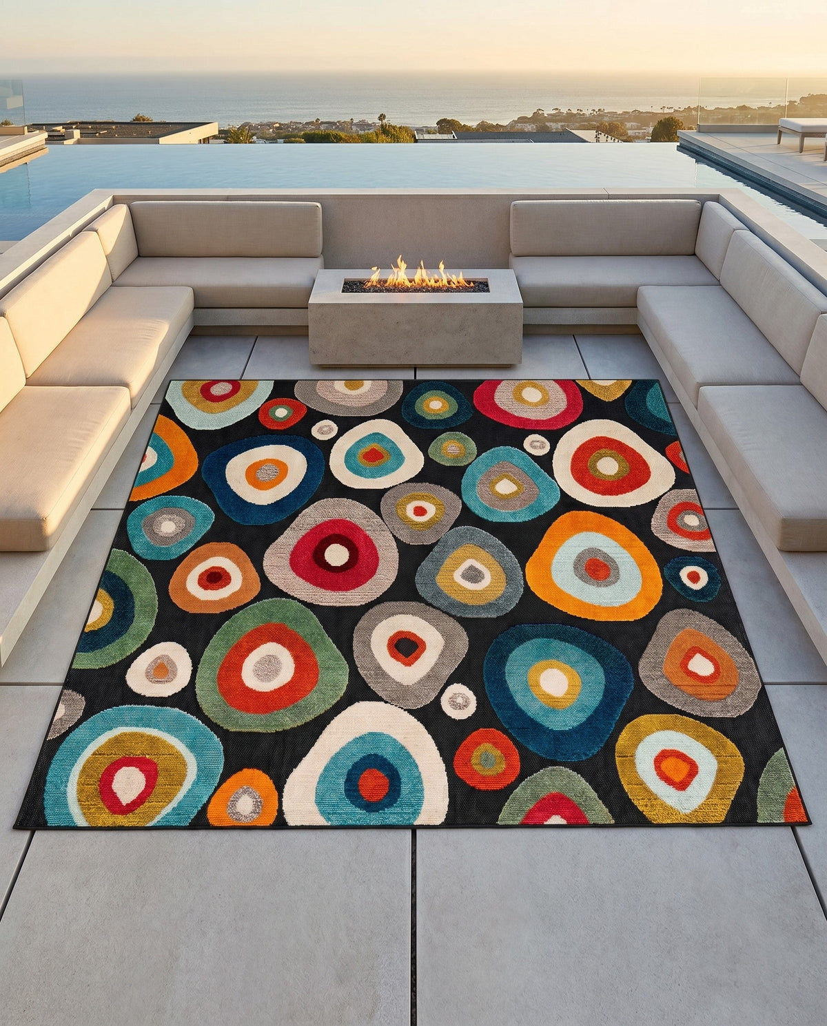 Outdoor Marrakesh Collection Area Rug -  Chefchaouen Square Multi Black  lifestyle 157