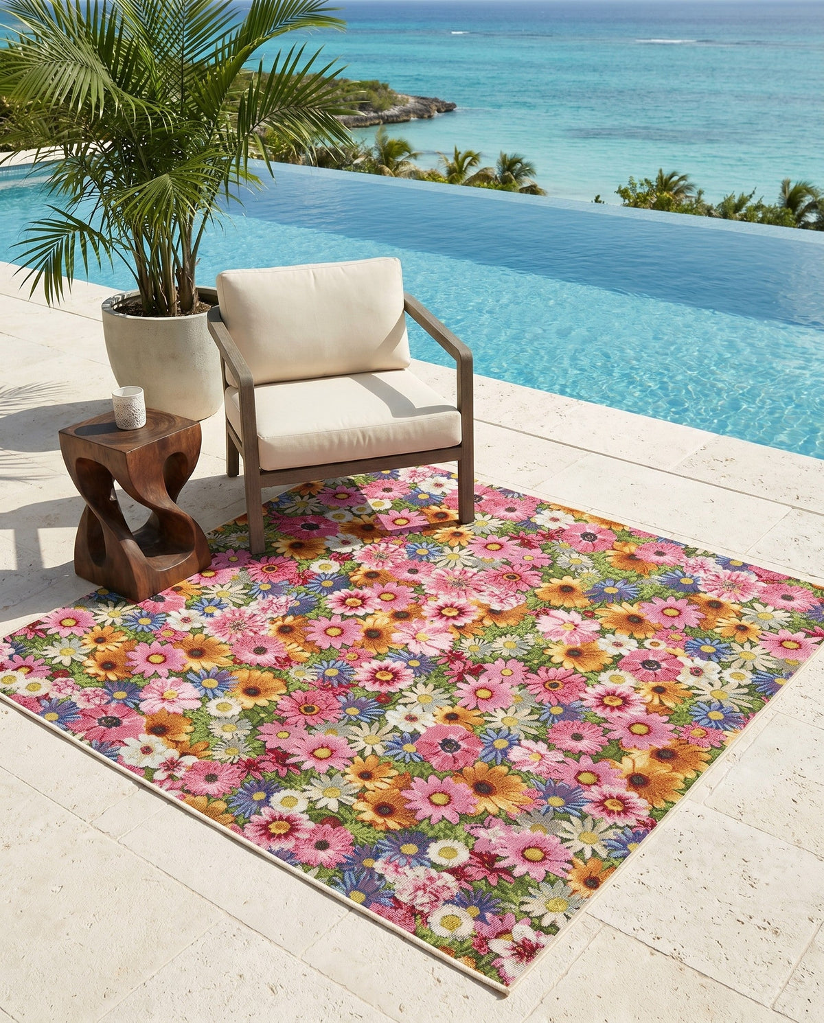 Seaside Blooms Collection Area Rug -  Marseilles Square Multi  lifestyle 115