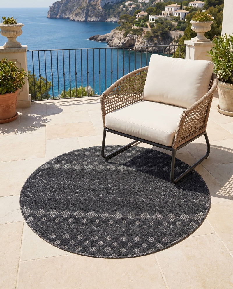 Garden Lattice Charm Collection Area Rug -  Pergola (Charcoal) Round Charcoal  lifestyle 62