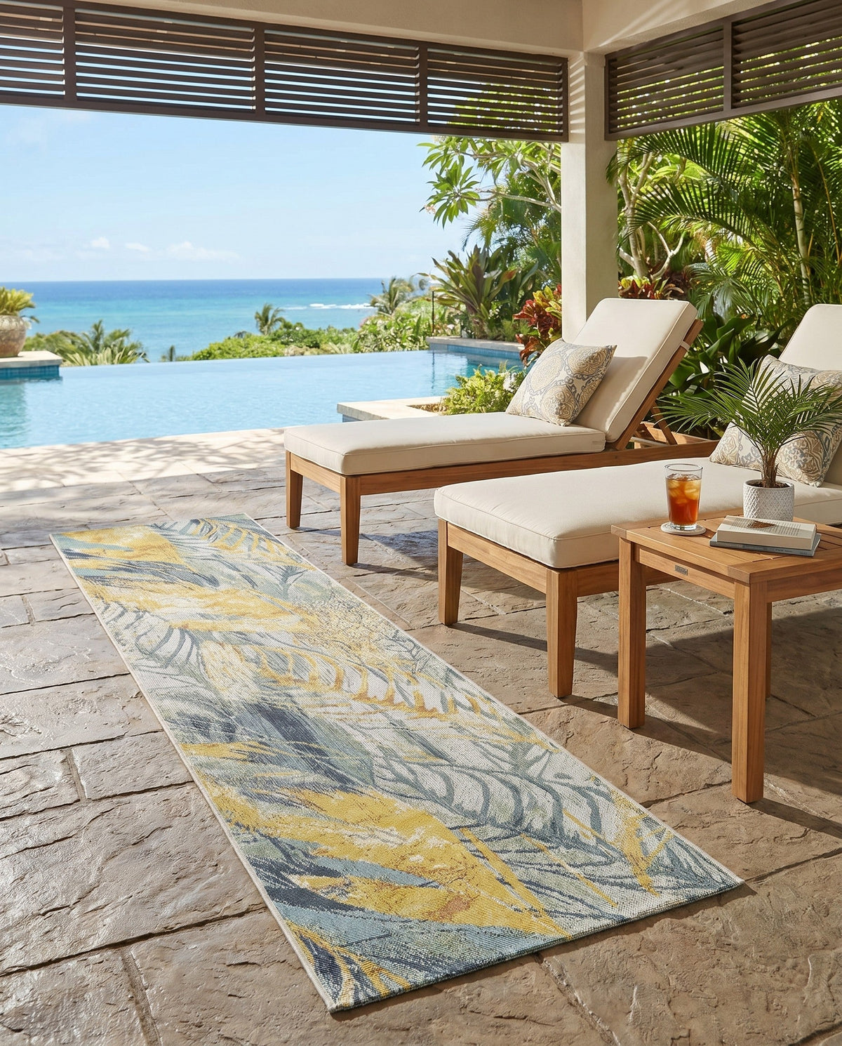 Seaside Blooms Collection Area Rug -  Blossom Runner Gray Ivory Yellow  lifestyle 97