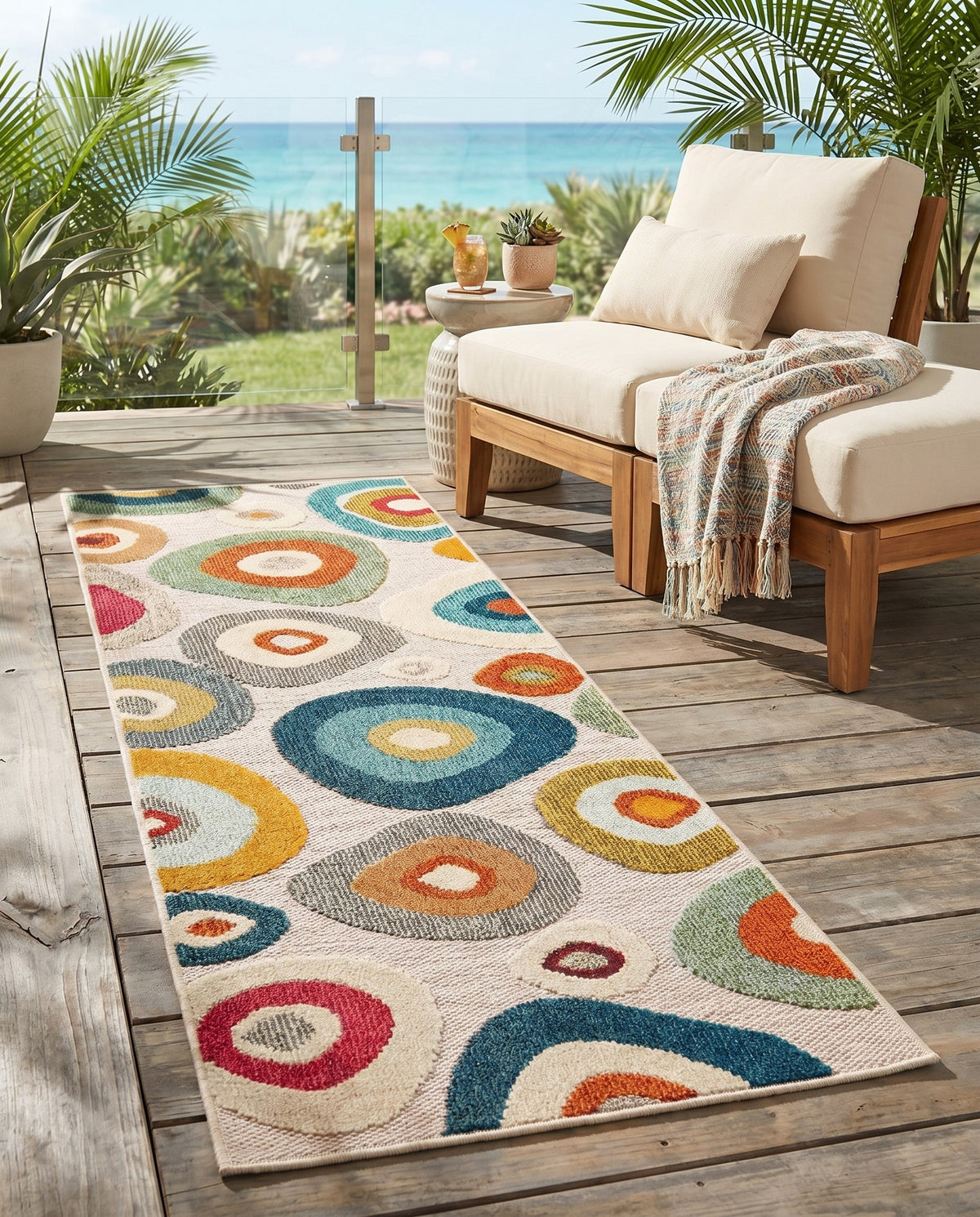 Outdoor Marrakesh Collection Area Rug -  Chefchaouen Runner Multi Beige  lifestyle 148