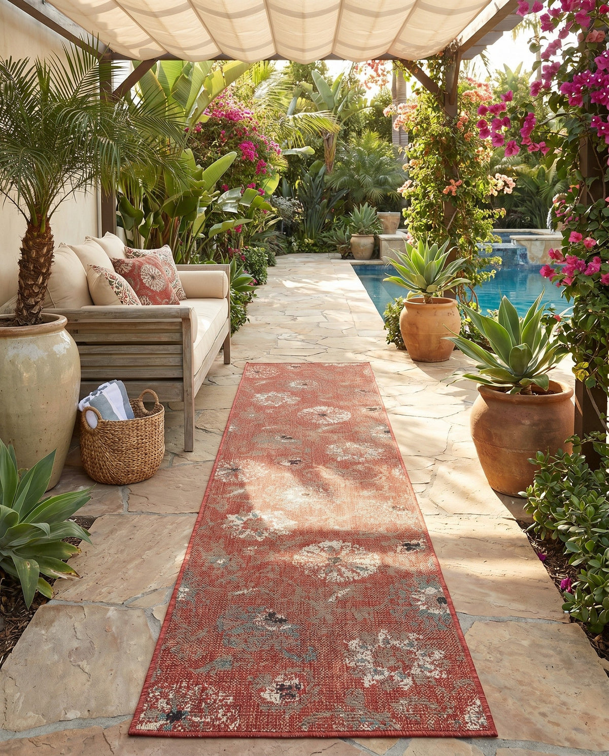 Seaside Blooms Collection Area Rug - Seychelles Runner Terracotta  lifestyle 50