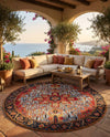Patio Heritage Collection Area Rug -  Garden Round Rust Red and Blue  lifestyle 77