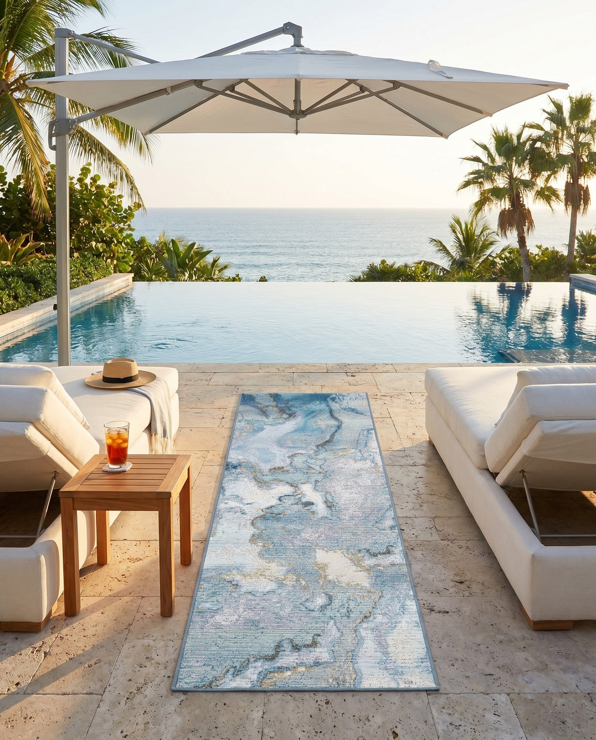 Urban Terrace Collection Area Rug -  Vertex Runner Blue and Ivory  lifestyle 90