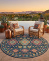 Coastal Terrace Collection Area Rug -  Dunes Round Navy Blue  lifestyle 36