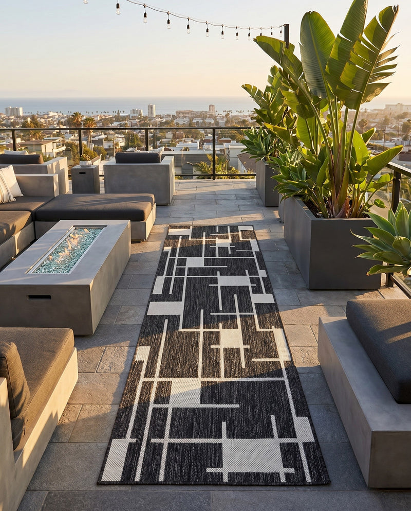Urban Terrace Collection Area Rug -  Parkside Runner Black and White  lifestyle 26