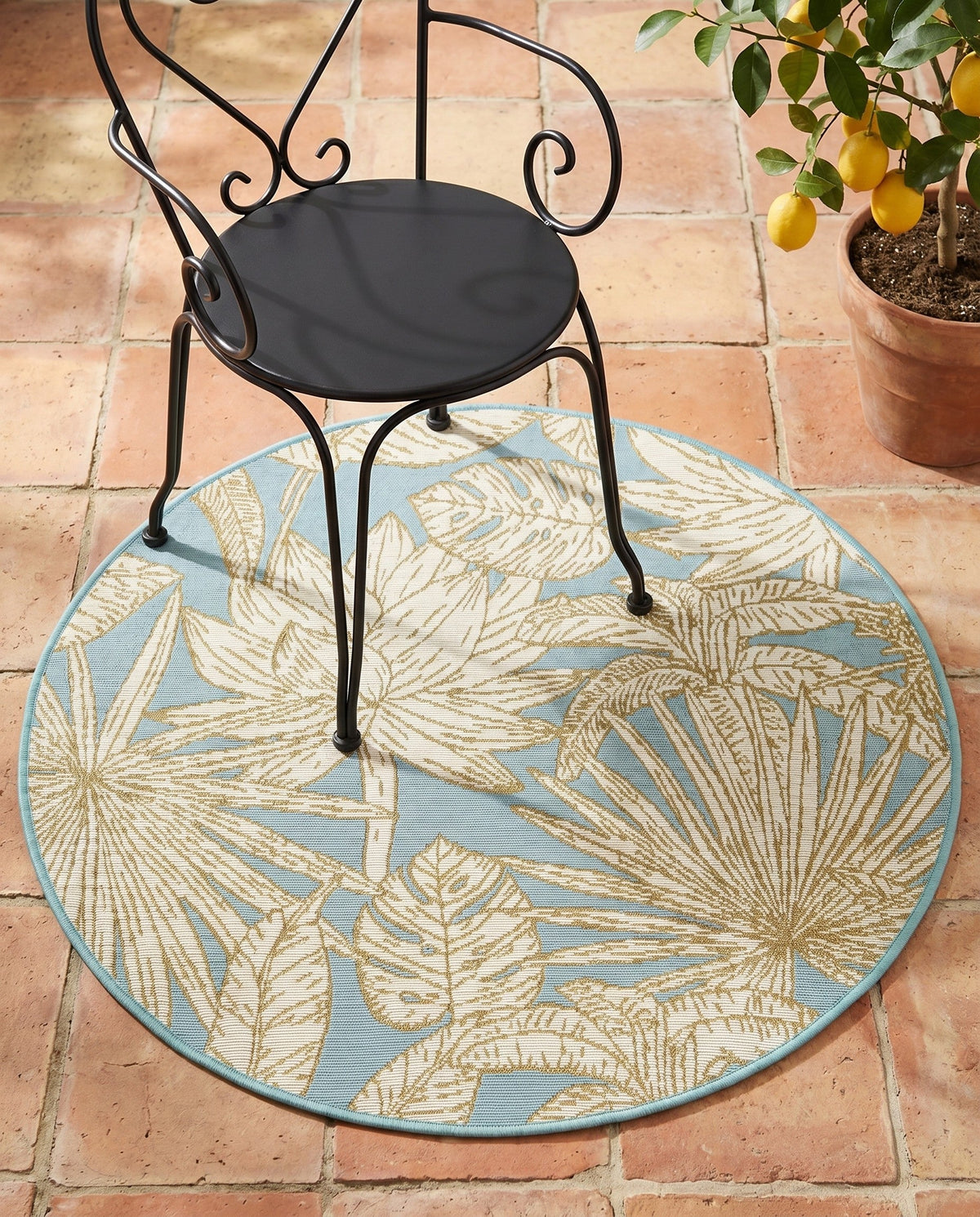 Seaside Blooms Collection Area Rug -  Shalimar Round Soft Blue  lifestyle 84