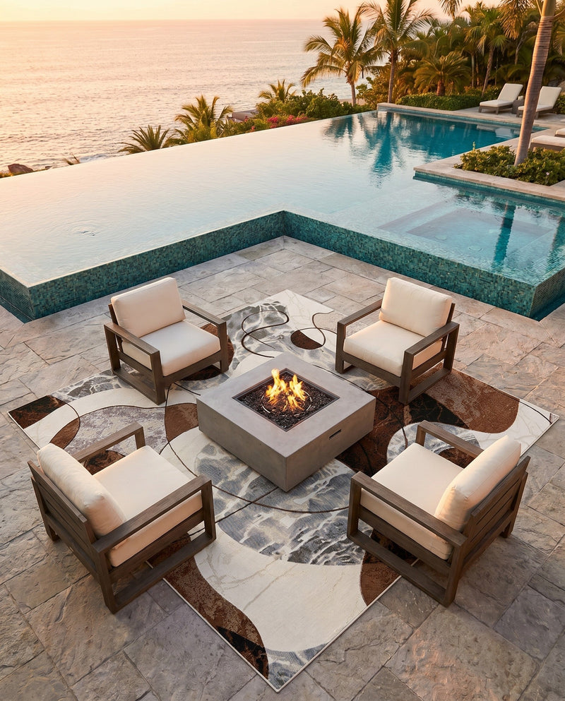 Urban Terrace Collection Area Rug -  Garden Square Brown and White  lifestyle 54