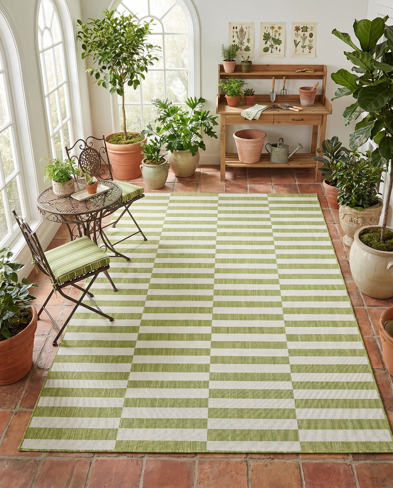 Seaside Stripes Collection Area Rug - Cabana (Green) Rectangle Green  lifestyle 22