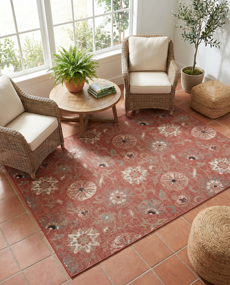 Seaside Blooms Collection Area Rug - Seychelles Rectangle Terracotta  lifestyle 35