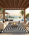 Sustainable Strands Indoor-Outdoor Oasis Collection Area Rug - Harborview Rectangle Black and White  lifestyle 17
