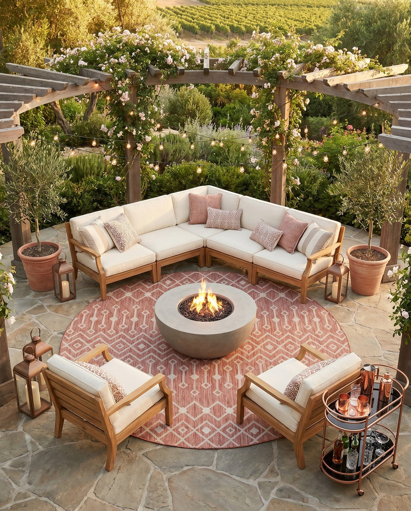 Savannah Pergola Collection Area Rug -  Pergola (Rust Red) Round Rust Red  lifestyle 93