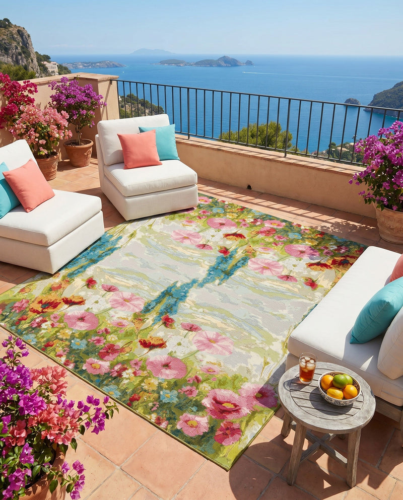 Seaside Blooms Collection Area Rug -  Amalfi Square Multi  lifestyle 65